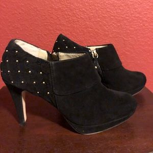 Adrienne Vittadini Pelli suede bootie gold studs